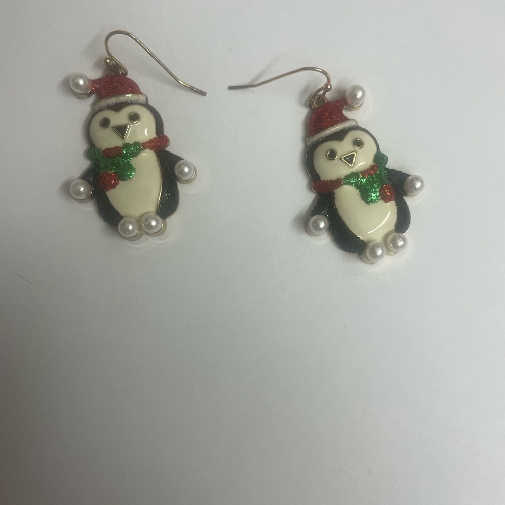Festive Christmas Penguin Earrings with Red and Green Accents